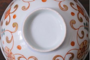 古民具・骨董　江戸期　上品な雰囲気の色絵蓋付茶碗(和食器)3客セット
