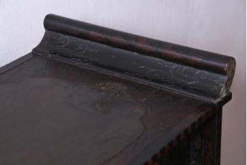 アンティーク家具　和製アンティーク　漆塗り　布目塗り　螺鈿・象嵌細工　花鳥図の茶棚(飾棚)
