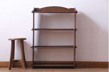 レトロ家具　昭和初期　栓材　木味がレトロな楔(くさび)式オープンラック(本棚、飾り棚、ディスプレイラック)