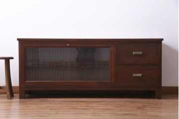 ラフジュ工房オリジナル　古建具リメイク　和モダンな雰囲気漂う組子を使った脚付きローボード(テレビ台、テレビボード、リビングボード)