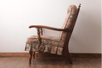 中古　飛騨産業　キツツキ　絵画のようなファブリックが素敵な1人掛けソファ