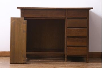 レトロ家具　昭和レトロ　ナラ材　渋みのある木の風合いがレトロな薄型片袖デスク(机、在宅ワーク、在宅用作業台、カウンターテーブル)(1)
