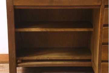 レトロ家具　昭和レトロ　ナラ材　渋みのある木の風合いがレトロな薄型片袖デスク(机、在宅ワーク、在宅用作業台、カウンターテーブル)(1)