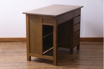 レトロ家具　昭和レトロ　ナラ材　渋みのある木の風合いがレトロな薄型片袖デスク(机、在宅ワーク、在宅用作業台、カウンターテーブル)(1)