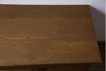 レトロ家具　昭和レトロ　ナラ材　渋みのある木の風合いがレトロな薄型片袖デスク(机、在宅ワーク、在宅用作業台、カウンターテーブル)(1)