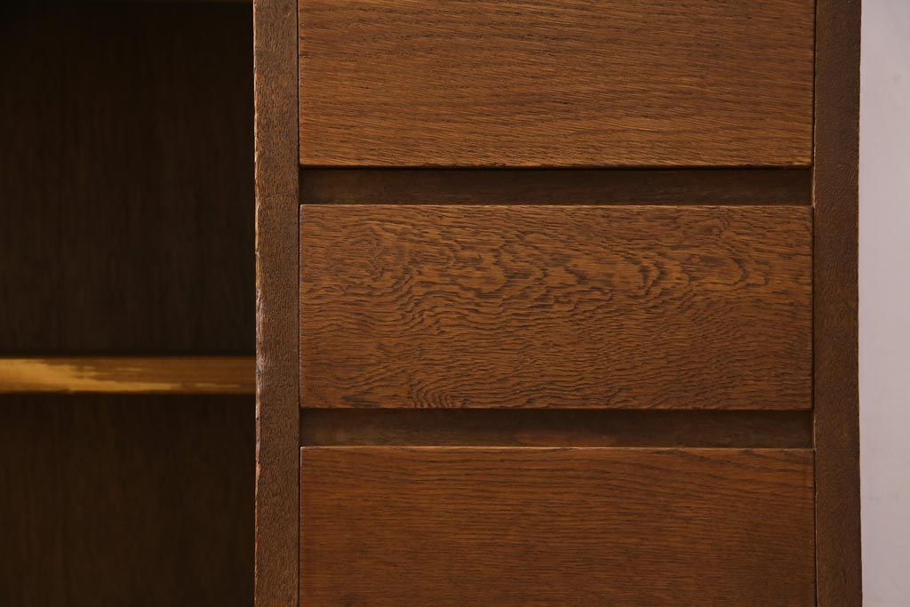 レトロ家具　昭和レトロ　ナラ材　渋みのある木の風合いがレトロな薄型片袖デスク(机、在宅ワーク、在宅用作業台、カウンターテーブル)(2)