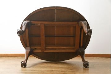 アンティーク家具　イギリスアンティーク　ハンドル式　クロウ&ボール　力強い存在感のマホガニー材製エクステンションテーブル(ダイニングテーブル)