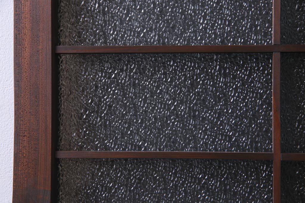 昭和レトロ　腰板ケヤキ材　ダイヤガラス入り　珍しい桟のデザインのガラス戸(引き戸、建具)2枚セット