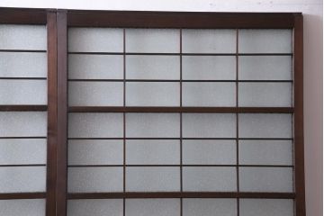 昭和レトロ　腰板ケヤキ材　ダイヤガラス入り　珍しい桟のデザインのガラス戸(引き戸、建具)2枚セット