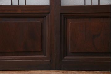 昭和レトロ　腰板ケヤキ材　ダイヤガラス入り　珍しい桟のデザインのガラス戸(引き戸、建具)2枚セット