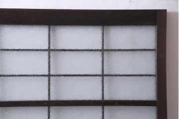 昭和レトロ　腰板ケヤキ材　ダイヤガラス入り　珍しい桟のデザインのガラス戸(引き戸、建具)2枚セット