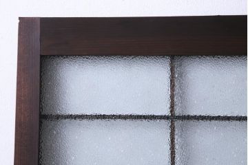 昭和レトロ　腰板ケヤキ材　ダイヤガラス入り　珍しい桟のデザインのガラス戸(引き戸、建具)2枚セット