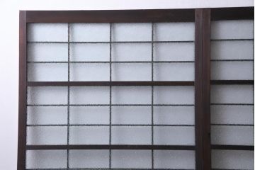 昭和レトロ　腰板ケヤキ材　ダイヤガラス入り　珍しい桟のデザインのガラス戸(引き戸、建具)2枚セット