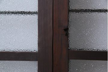 昭和レトロ　腰板ケヤキ材　ダイヤガラス入り　珍しい桟のデザインのガラス戸(引き戸、建具)2枚セット