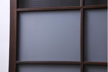昭和レトロ　シンプルな格子に2種のガラスが入ったガラス戸(引き戸、建具)2枚セット