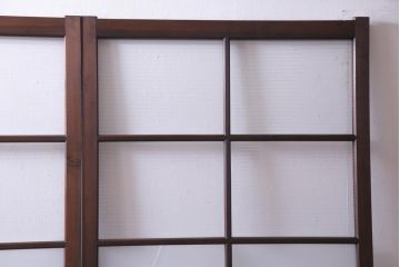 昭和レトロ　シンプルな格子に2種のガラスが入ったガラス戸(引き戸、建具)2枚セット