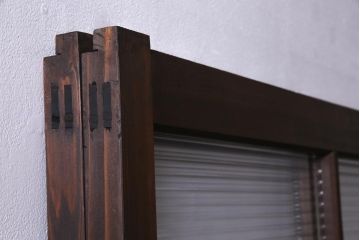 昭和レトロ　シンプルな格子に2種のガラスが入ったガラス戸(引き戸、建具)2枚セット