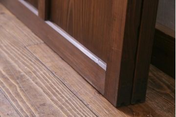 昭和レトロ　シンプルな格子に2種のガラスが入ったガラス戸(引き戸、建具)2枚セット