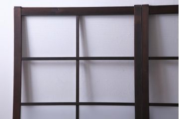 昭和レトロ　シンプルな格子に2種のガラスが入ったガラス戸(引き戸、建具)2枚セット