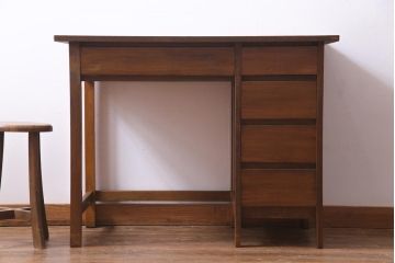 昭和レトロ　薄型リメイク　ナラ材・栗材　シンプルな引き出しの片袖デスク(机、在宅ワーク、在宅用ワークデスク)