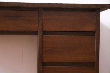 昭和レトロ　薄型リメイク　ナラ材・栗材　シンプルな引き出しの片袖デスク(机、在宅ワーク、在宅用ワークデスク)