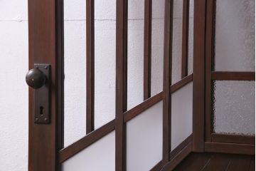 大正昭和初期　激レア!　廊下のデザインのユニークなガラスドア(扉、建具)