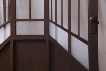大正昭和初期　激レア!　廊下のデザインのユニークなガラスドア(扉、建具)