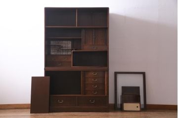 アンティーク家具　和製アンティーク　昭和期　桑材・桐材　細部までこだわりを感じる茶箪笥(茶棚、タンス、戸棚、桐箪笥、桐たんす)