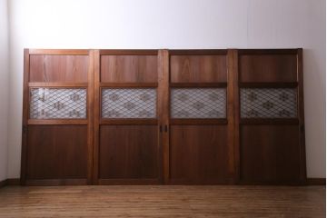 和製アンティーク　昭和期　上品な和の雰囲気漂う組子入り板戸(引き戸、建具)4枚セット