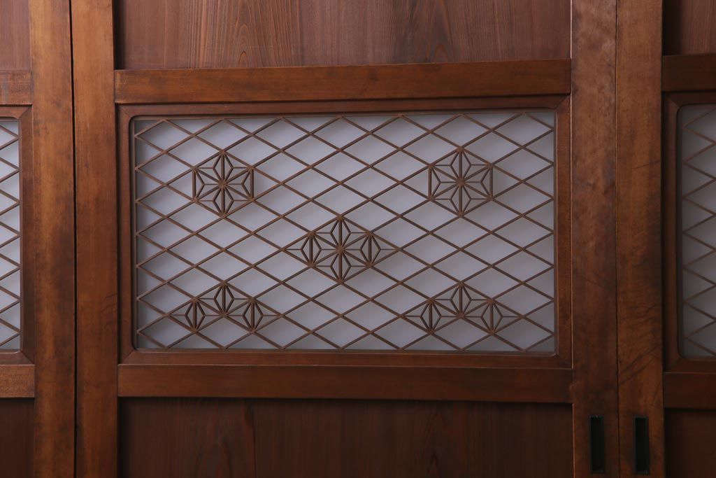 和製アンティーク　昭和期　上品な和の雰囲気漂う組子入り板戸(引き戸、建具)4枚セット