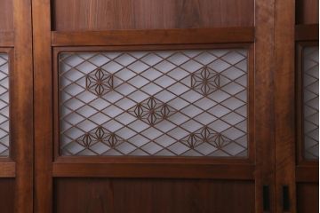 和製アンティーク　昭和期　上品な和の雰囲気漂う組子入り板戸(引き戸、建具)4枚セット