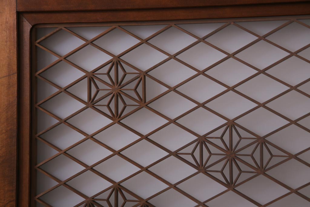 和製アンティーク　昭和期　上品な和の雰囲気漂う組子入り板戸(引き戸、建具)4枚セット