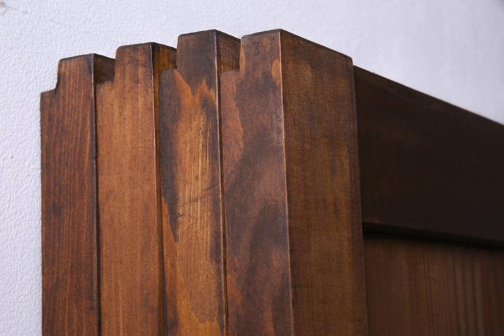 和製アンティーク　昭和期　上品な和の雰囲気漂う組子入り板戸(引き戸、建具)4枚セット