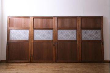 和製アンティーク　昭和期　上品な和の雰囲気漂う組子入り板戸(引き戸、建具)4枚セット