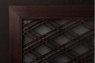 和製アンティーク　両面ガラス入り　三十菱紋　渋い色味が素敵な組子欄間(明り取り、ディスプレイ)