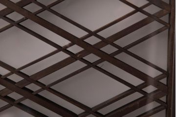 和製アンティーク　両面ガラス入り　三十菱紋　渋い色味が素敵な組子欄間(明り取り、ディスプレイ)