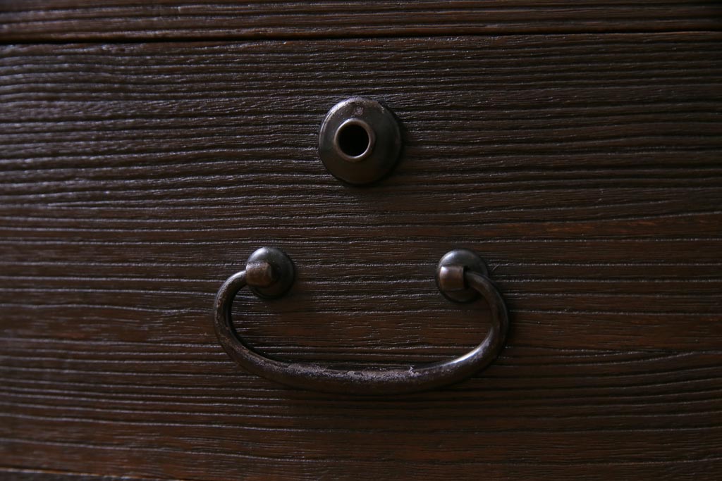 リメイク家具　すりガラス入り　深みのある木肌が渋さ漂う鉄脚ローボード(リビングボード、収納棚、テレビボード)