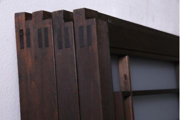 昭和初期　幾何学模様の組子が大正ロマンな雰囲気漂うガラス戸4枚セット(引き戸、建具)