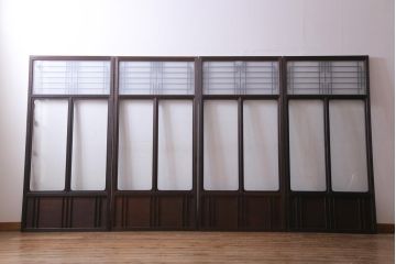 昭和初期　幾何学模様の組子が大正ロマンな雰囲気漂うガラス戸4枚セット(引き戸、建具)