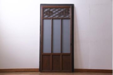 和製アンティーク　麻の葉・つの麻の葉　組子が雰囲気を高めるガラス戸1枚(引き戸、建具)