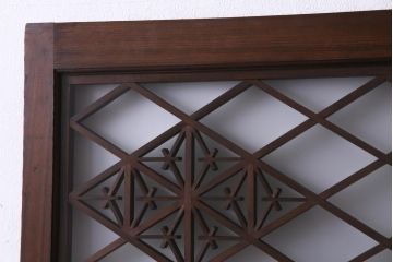 和製アンティーク　麻の葉・つの麻の葉　組子が雰囲気を高めるガラス戸1枚(引き戸、建具)