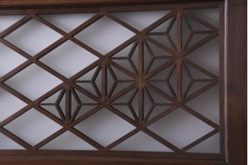 和製アンティーク　麻の葉・つの麻の葉　組子が雰囲気を高めるガラス戸1枚(引き戸、建具)