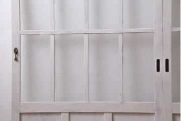 昭和初期　ダイヤガラス　フレンチナチュラルにもぴったりなペイントガラス戸2枚セット(引き戸、建具)