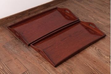和製アンティーク　上手物　栗材　漆塗り　上品な風合いの木製盆(トレー)2枚セット
