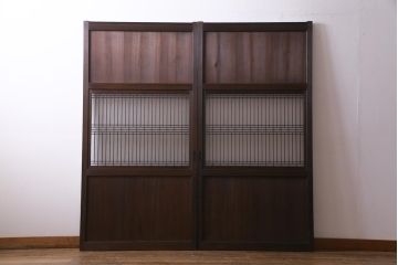 和製アンティーク　大正期　レトロモダンな組子入り板戸(引き戸、建具)2枚セット