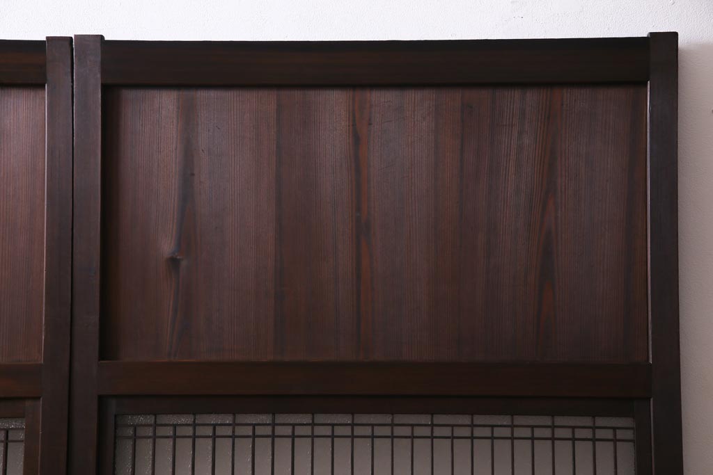 和製アンティーク　大正期　レトロモダンな組子入り板戸(引き戸、建具)2枚セット