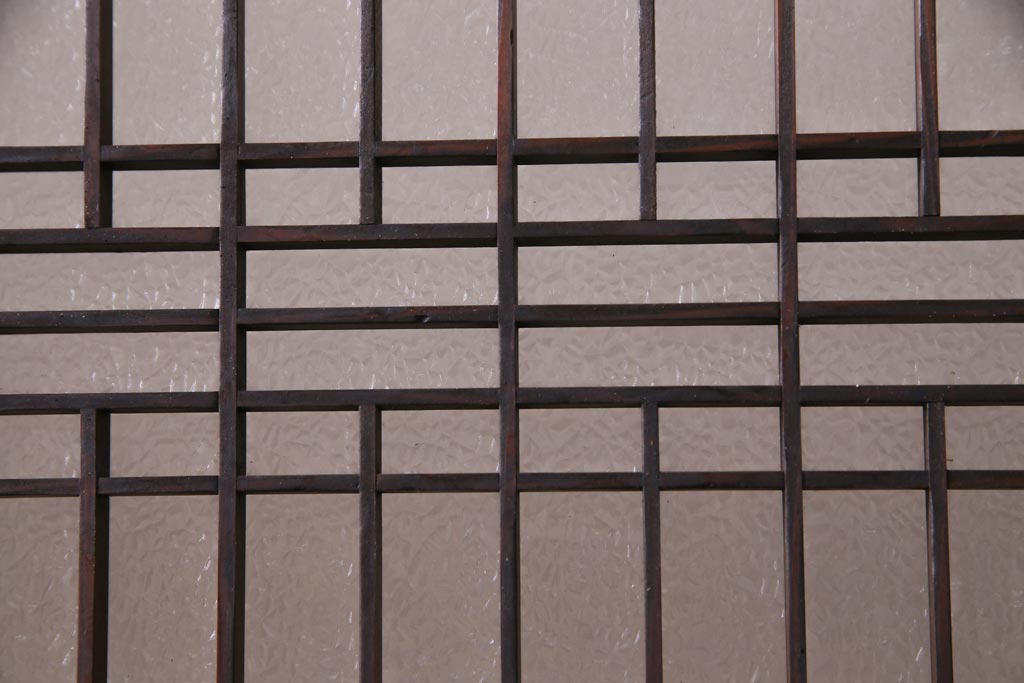 和製アンティーク　大正期　レトロモダンな組子入り板戸(引き戸、建具)2枚セット