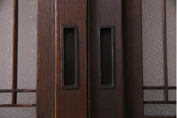 和製アンティーク　大正期　レトロモダンな組子入り板戸(引き戸、建具)2枚セット