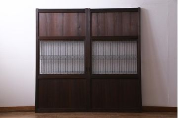 和製アンティーク　大正期　レトロモダンな組子入り板戸(引き戸、建具)2枚セット