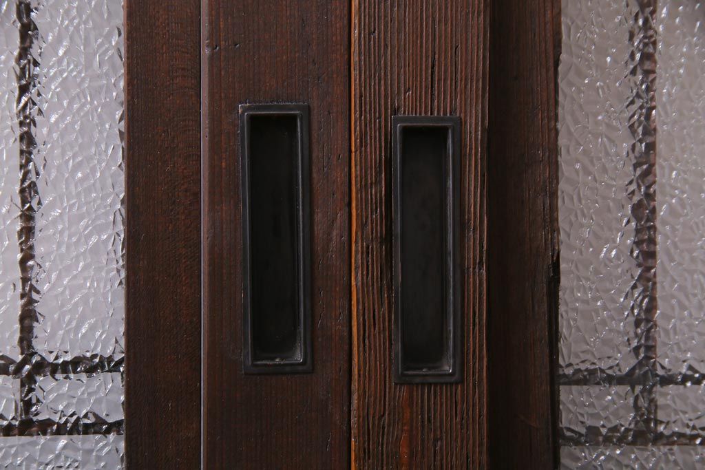 和製アンティーク　大正期　レトロモダンな組子入り板戸(引き戸、建具)2枚セット